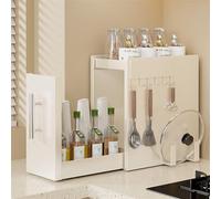 SAYEYBU Portaspezie Stretto con Cassetto, Ripiano Estraibile per Piano Cucina con Ganci Magnetici, Ripiano Portaspezie Verticale, per Barattoli, Sale, Salse, Aceto,Bianca,18.5 * 35 * 34cm