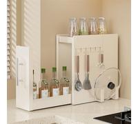 SAYEYBU Portaspezie Stretto con Cassetto, Ripiano Estraibile per Piano Cucina con Ganci Magnetici, Ripiano Portaspezie Verticale, per Barattoli, Sale, Salse, Aceto,Bianca,11.5 * 35 * 34cm