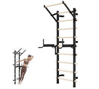 SAYEYBU Sbarra Parete Legno con Barra Trazioni Dip Bar, Scala per Stretching, Palestra Adulti Tutto Corpo per Rafforzare Core e Allungare in Modo Equilibrato per Esercizi Tutto Corpo,Nero