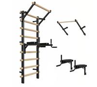 SAYEYBU Sbarre in Legno da Parete con Barre Singole e Doppie Rimovibili, Stazione Regolabile per Trazioni e Dip per Adulti e Bambini, 9 Anchor in Pino Massello, Home Fitness,Nero