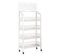 SAYEYBU Scaffale Espositivo per Negozi, Scaffalatura Metallica Multiuso su Ruote, Carrello Ripiani per Frutta e Verdura con Ganci, Facile Montare, per attività Commerciali,Bianca,4 Tier 60CM