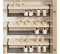 SAYEYBU Scaffale Portascarpe Sottopensile, Organizzatore Espandibile 40 a 70 Cm per Armadi e Dormitori, Portascarpe Regolabile per Scarpe, Vestiti e Contenitori Cucina,Nero,3pcs