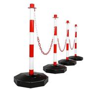 SAYEYBU Set 4 Delineatori Stradali Plastica con Base Riempibile, Barriere Catena 33,5 Pollici, Recinzione Delimitazione, per Controllo della Folla, Cantieri, Parcheggi,Red/White