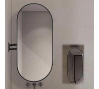 SAYEYBU Specchio Angolare Parete, Specchio Girevole Ovale Bagno con Braccio Estensibile e Cornice in Metallo, Specchio Girevole e Inclinabile,Nero,70 x 40cm