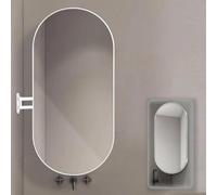 SAYEYBU Specchio Angolare Parete, Specchio Girevole Ovale Bagno con Braccio Estensibile e Cornice in Metallo, Specchio Girevole e Inclinabile,Bianca,70 x 40cm