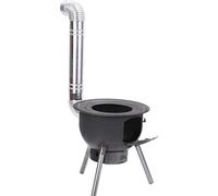 SAYEYBU Stufa Legna Portatile con Griglia, Stufa Acciaio 47 Cm Diametro per Campeggio, Riscaldamento e Cucina All'Aperto, Gambe e Canne Fumarie Staccabili, 3 Fornelli,48cm/18.9in