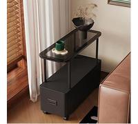 SAYEYBU Tavolino Laterale con Rotelle e Cassetto, Tavolino Portatile con 4 Ruote, Tavolino caffè Versatile, Comodino, Piano in Vetro per Soggiorno, Casa, Ufficio, Appartamento,Black a,60 * 20 * 80cm