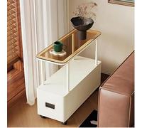 SAYEYBU Tavolino Laterale con Rotelle e Cassetto, Tavolino Portatile con 4 Ruote, Tavolino caffè Versatile, Comodino, Piano in Vetro per Soggiorno, Casa, Ufficio, Appartamento,White b,60 * 20 * 80cm