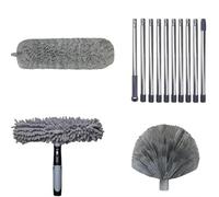 SAYEYBU Tergivetro 3 in 1 con Asta Prolunga Giuntabile 60 Cm a 4,2 Metri, Strumento per Pulizia Vetri, Spolverino Soffitti Alti, Kit di Pulizia Estensibile per Interni ed Esterni,Grigio