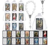 Sayglossy Confezione da 30 regali religiosi cattolici con biglietto di preghiera cattolica, braccialetto con perline per preghiera per la prima comunione, regalo per battesimo