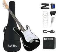 SAYHA Chitarra elettrica, 39 pollici, chitarra elettrica full-size, kit starter HSS include amplificatore, borsa, sintonizzatore digitale, cinghia, corda, cavo, plettri (nero)