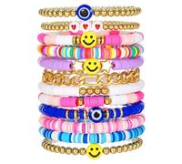 Sayiskid - Set di 12 braccialetti dell'amicizia, braccialetti dell'amicizia con perline in argilla morbida, braccialetti elastici colorati con perline a forma di cuore, lettere e stelle