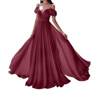 SAYNO Abiti da damigella d'onore con spalle scoperte in chiffon abito da sera formale con scollo a V e tasche, Rosa del deserto, 52 Più