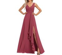 SAYNO Abiti da damigella d'onore con volant lunghezza pavimento scollo a V chiffon abiti da sposa per matrimonio, Rosa cannella., 46
