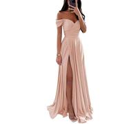 SAYNO Abiti da damigella d'onore in raso per matrimonio con spalle scoperte scollo a V abiti da festa formale, Oro Rosa, 42