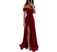 SAYNO Abiti da damigella d'onore in raso per matrimonio con spalle scoperte scollo a V abiti da festa formale, Rosso Vinaccia, 50