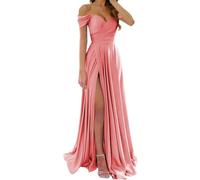 SAYNO Abiti da damigella d'onore in raso per matrimonio con spalle scoperte scollo a V abiti da festa formale, Corallo, 40