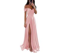SAYNO Abiti da damigella d'onore in raso per matrimonio con spalle scoperte scollo a V abiti da festa formale, Rosa Cipria, 42