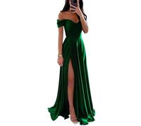 SAYNO Abiti da damigella d'onore in raso per matrimonio con spalle scoperte scollo a V abiti da festa formale, Verde Smeraldo, 46