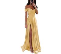 SAYNO Abiti da damigella d'onore in raso per matrimonio con spalle scoperte scollo a V abiti da festa formale, Gold, 40