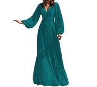 SAYNO Abiti da damigella d'onore per matrimonio con maniche a sbuffo chiffon scollo a V A-line abiti lunghi da festa per le donne, Blu lago, 46
