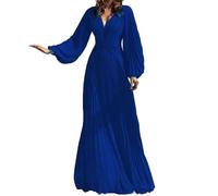 SAYNO Abiti da damigella d'onore per matrimonio con maniche a sbuffo chiffon scollo a V A-line abiti lunghi da festa per le donne, Blu reale, 48