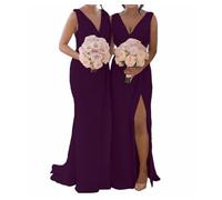 SAYNO Abito da damigella d'onore da donna, in chiffon, con spacco, pieghettato, taglie forti, prugna, 58 Più