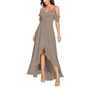 SAYNO Abito da damigella d'onore in chiffon con scollo a V per abito da sera formale da ballo di fine anno, Tortora, 24 Più