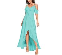 SAYNO Abito da damigella d'onore in chiffon con scollo a V per abito da sera formale da ballo di fine anno, Turchese, 38