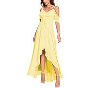 SAYNO Abito da damigella d'onore in chiffon con scollo a V per abito da sera formale da ballo di fine anno, Giallo, 24 Più