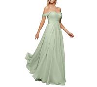 SAYNO - Abito da donna con spalline scoperte, in chiffon, da ballo, con corpetto arricciato, vita impero, linea A, abito formale per feste elegante, Salvia polverosa., 50