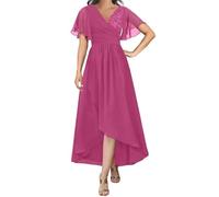 SAYNO Abito da sposa in pizzo con applique per madre della sposa abiti da ballo di fine anno pieghe abiti da cocktail taglie forti, Rosa acceso, 50
