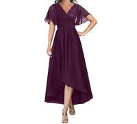 SAYNO Abito da sposa in pizzo con applique per madre della sposa abiti da ballo di fine anno pieghe abiti da cocktail taglie forti, Uva, 50