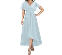 SAYNO Abito da sposa in pizzo con applique per madre della sposa abiti da ballo di fine anno pieghe abiti da cocktail taglie forti, blu cielo, 50