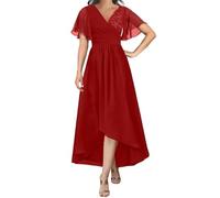 SAYNO Abito da sposa in pizzo con applique per madre della sposa abiti da ballo di fine anno pieghe abiti da cocktail taglie forti, Rosso, 50