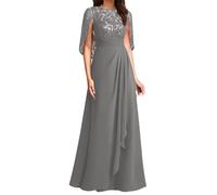 SAYNO Abito da sposa in pizzo con applique per madre della sposa abiti da ballo di fine anno pieghe abiti da cocktail taglie forti, Grigio, 24 Più