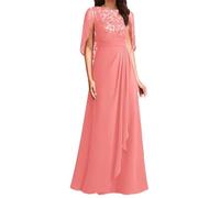 SAYNO Abito da sposa in pizzo con applique per madre della sposa abiti da ballo di fine anno pieghe abiti da cocktail taglie forti, Corallo, 62 Più