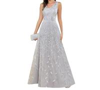 SAYNO Abito da sposa in pizzo con applique per madre della sposa abiti da ballo di fine anno pieghe abiti da cocktail taglie forti, Argento, 24 Più