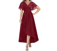 SAYNO Abito da sposa in pizzo con applique per madre della sposa abiti da ballo di fine anno pieghe abiti da cocktail taglie forti, Rosso vinaccia, 50