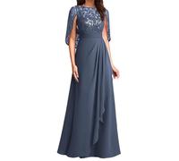 SAYNO Abito da sposa in pizzo con applique per madre della sposa abiti da ballo di fine anno pieghe abiti da cocktail taglie forti, Blu Stormy, 24 Più
