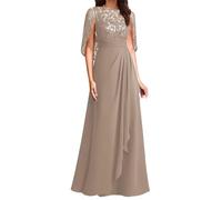 SAYNO Abito da sposa in pizzo con applique per madre della sposa abiti da ballo di fine anno pieghe abiti da cocktail taglie forti, Tortora, 54 Più