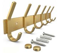 SAYONEYES Appendiabiti da parete in oro spazzolato con 6 ganci doppi per appendere - 17 pollici Heavy Duty SUS304 appendiabiti rustico in acciaio inox - Cappello, vestiti, borse, asciugamani - 1