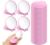 Saysurey 24 mini specchi compatti rotondi, portatili, pieghevoli, tascabili, da viaggio, per donne e ragazze, per uso quotidiano, 7,1 x 6,1 cm (rosa)