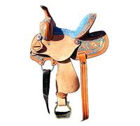 Sazaar Tack Pony - Sella per bambini in pelle grezza, per bambini, in pelle scamosciata, dimensioni sedile da 20,3 cm a 45,7 cm, sella con lavorazione floreale e conchos argento (blu, sedile 43,2 cm)