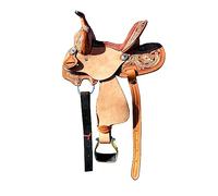 Sazaar Tack Pony - Sella per bambini in pelle grezza, per bambini, in pelle scamosciata, dimensioni sedile da 20,3 cm a 45,7 cm, sella con lavorazione floreale e conchos argento (marrone, sedile da