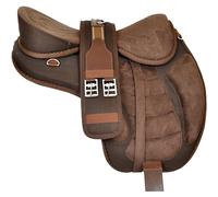 Sazaar Tack Sella per Cavallo Inglese Freemax Senza Albero Sintetica con Circonferenza Abbinata e staffe in Alluminio Set Coppia (Sedile da 17 Pollici, Marrone)