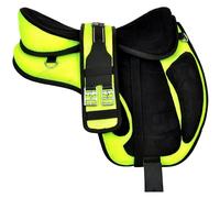 Sazaar Tack Sella per Cavallo Inglese Freemax Senza Albero Sintetica con Circonferenza Abbinata e staffe in Alluminio Set Coppia (Sedile da 18 Pollici, Verde)
