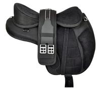 Sazaar Tack Sella per Cavallo Inglese Freemax Senza Albero Sintetica con Circonferenza Abbinata e staffe in Alluminio Set Coppia (Sedile da 16 Pollici, Nera)