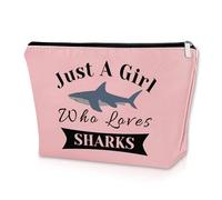Sazuwu Borsa per il trucco con squalo per gli amanti degli squali, idea regalo a tema squalo, borsa da viaggio, Rosa