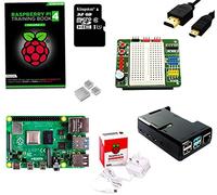 Sb Components - Kit Raspberry Pi 4 con BreadPi e libro di allenamento (lampone Pi 4 modello B, custodia protettiva, alimentatore, cavo micro HDMI e scheda MicroSD da 32 GB) nero Custodia nera. 2GB RAM